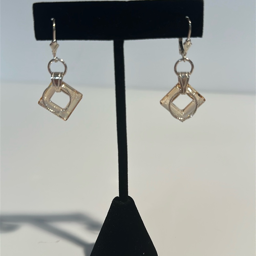 Silvertone earrings with glass stone.